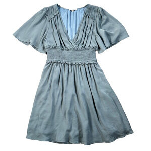 Baltic Born Smocked Waist Mini Dress Women's Small Blue Flutter Sleeve Pleated
